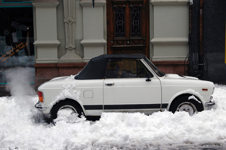 italian car stuck in snow