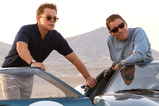 Matt Damon and Christian Bale in a scene from Ford vs Ferrari