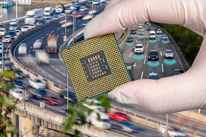 Semiconductor overlaid on a busy highway