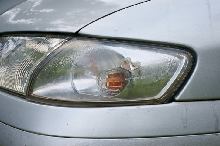 Cracked car headlight.