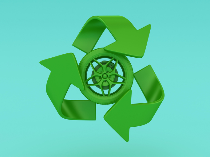 3D Wheel with Recycling Symbol.